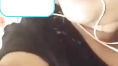 Girl with big boobies performs sex show rubbing own hard perky nipples