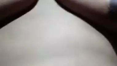 Desi girl takes saggy boobs out and films her swollen hairy clitoris